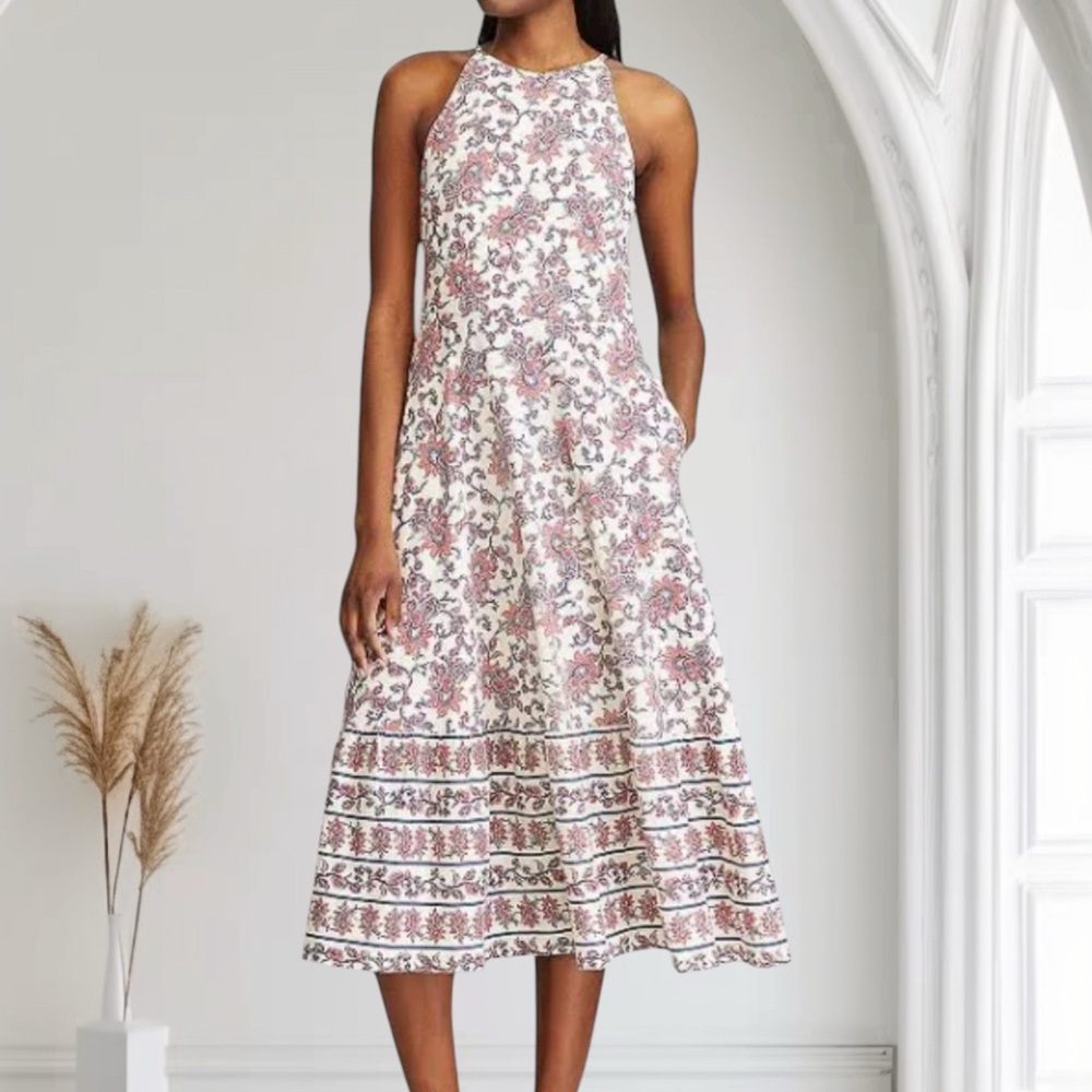 Chaps by Ralph Lauren Halter Floral Midi Dress Size Small